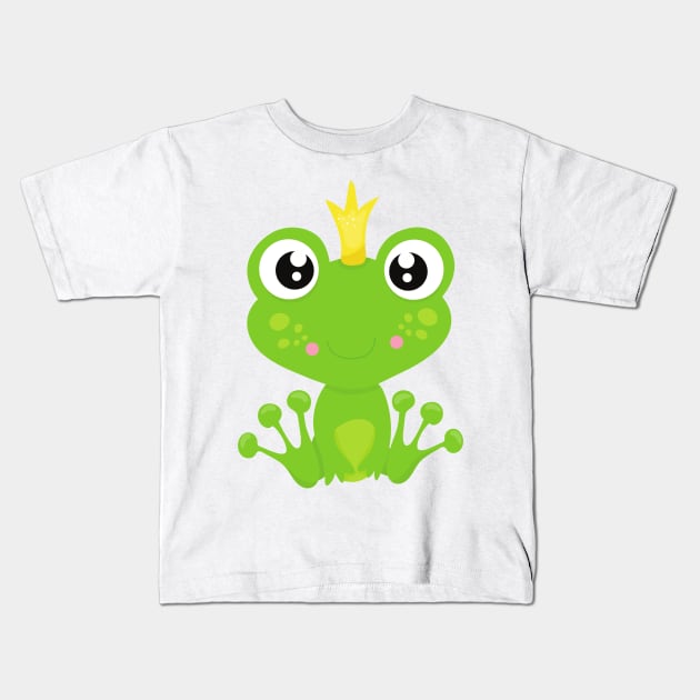 Cute Frog, Green Frog, Frog Prince, Crown Kids T-Shirt by Jelena Dunčević